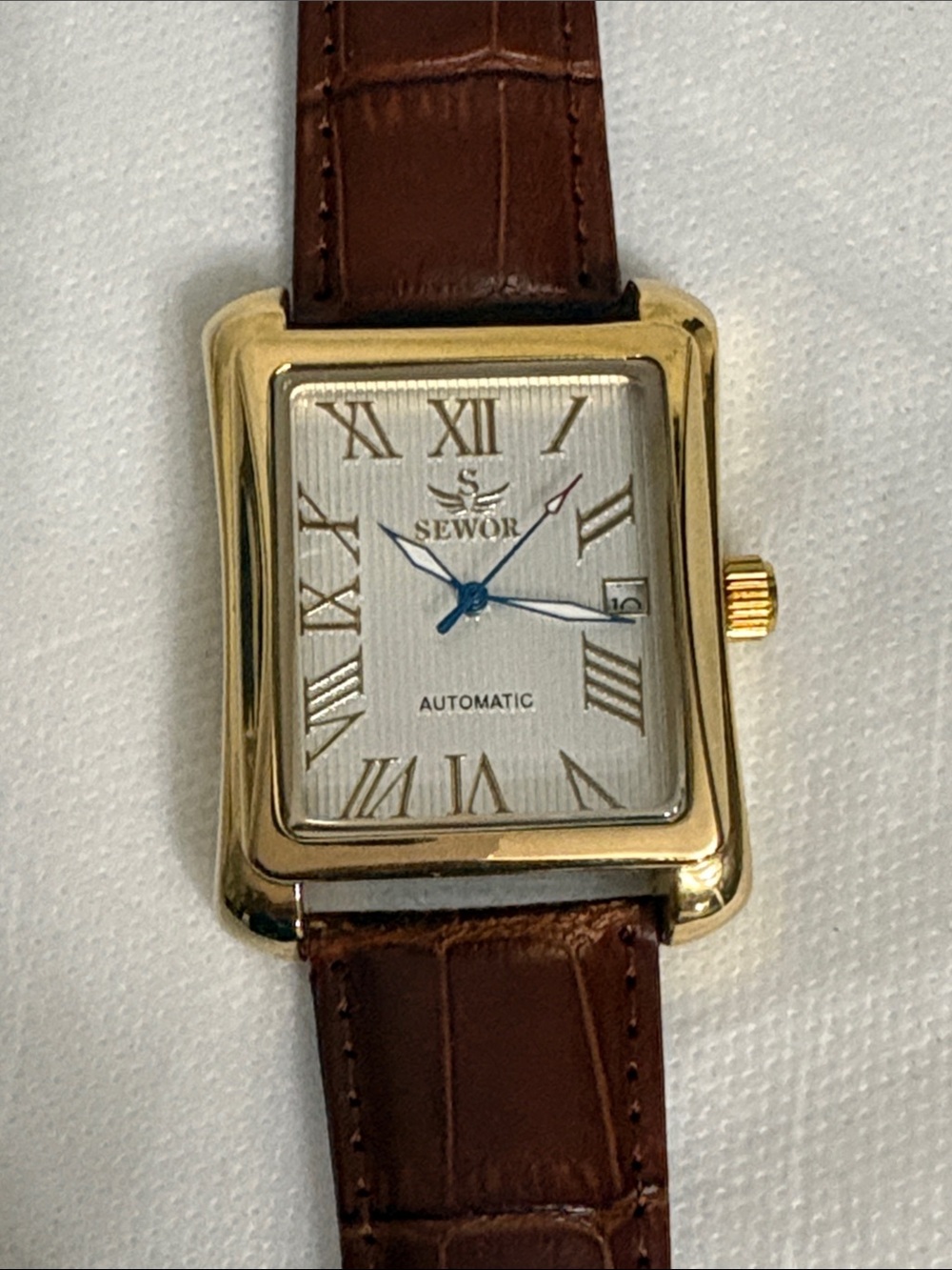 Sewor Automatic Men's Gold Case Brown Leather Strap Watch